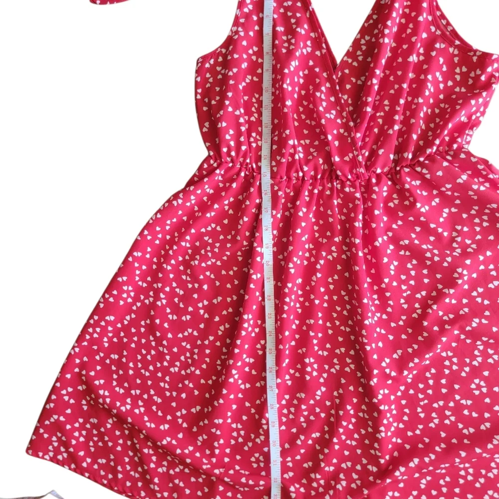 Shein Curve | Plunging Neck Red Dress With Confetti White Hearts - Picture 5 of 9